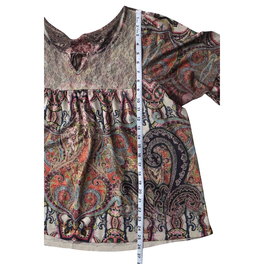 Cottage Core Babie Doll Laced Women's Top Puffed Sleeves Floral 2X‎ Slit Neck - Picture 6 of 7